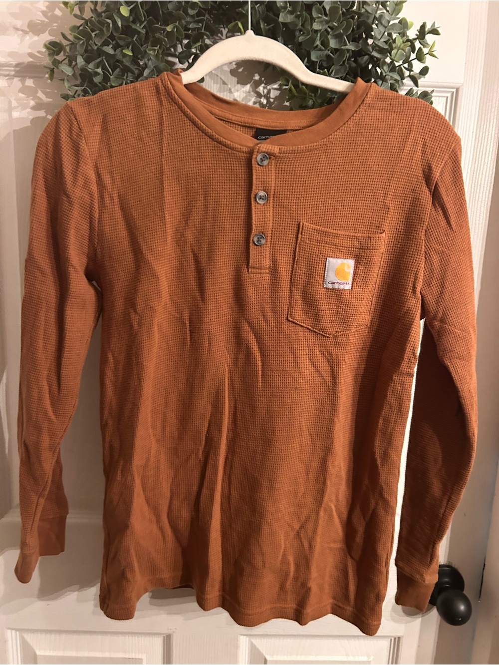 Carhartt Men’s Long-Sleeve Waffle Henley Shirt - Rust Orange